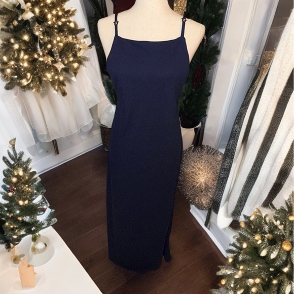 Holiday Party Dress Navy Maxi Slip Dress (Size M) – Butterflies, Y2K, Old Money - Picture 3 of 9